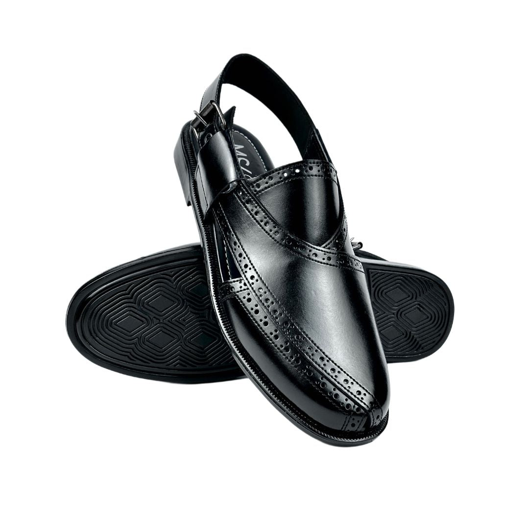 Handmade Black Leather Peshawari Sandal: Men's Leather Chappal