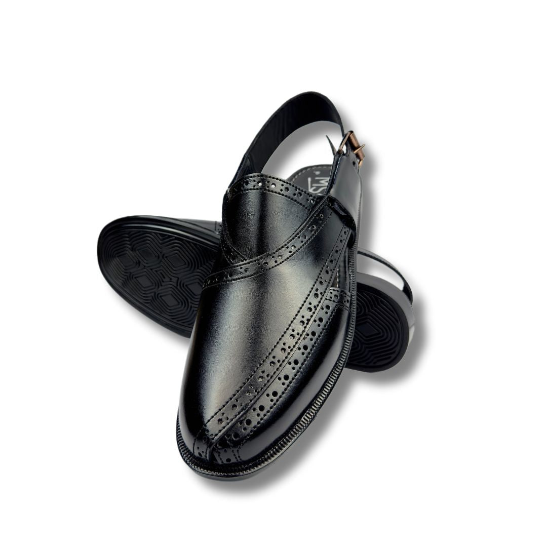 Handmade Black Leather Peshawari Sandal: Men's Leather Chappal