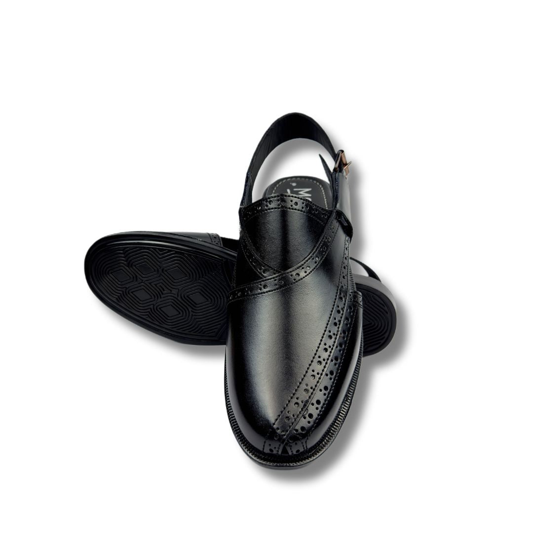 Handmade Black Leather Peshawari Sandal: Men's Leather Chappal
