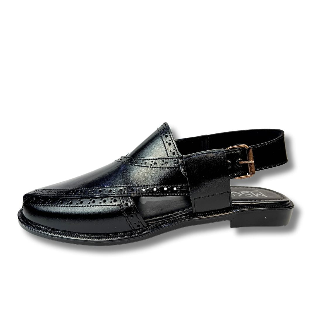 Handmade Black Leather Peshawari Sandal: Men's Leather Chappal