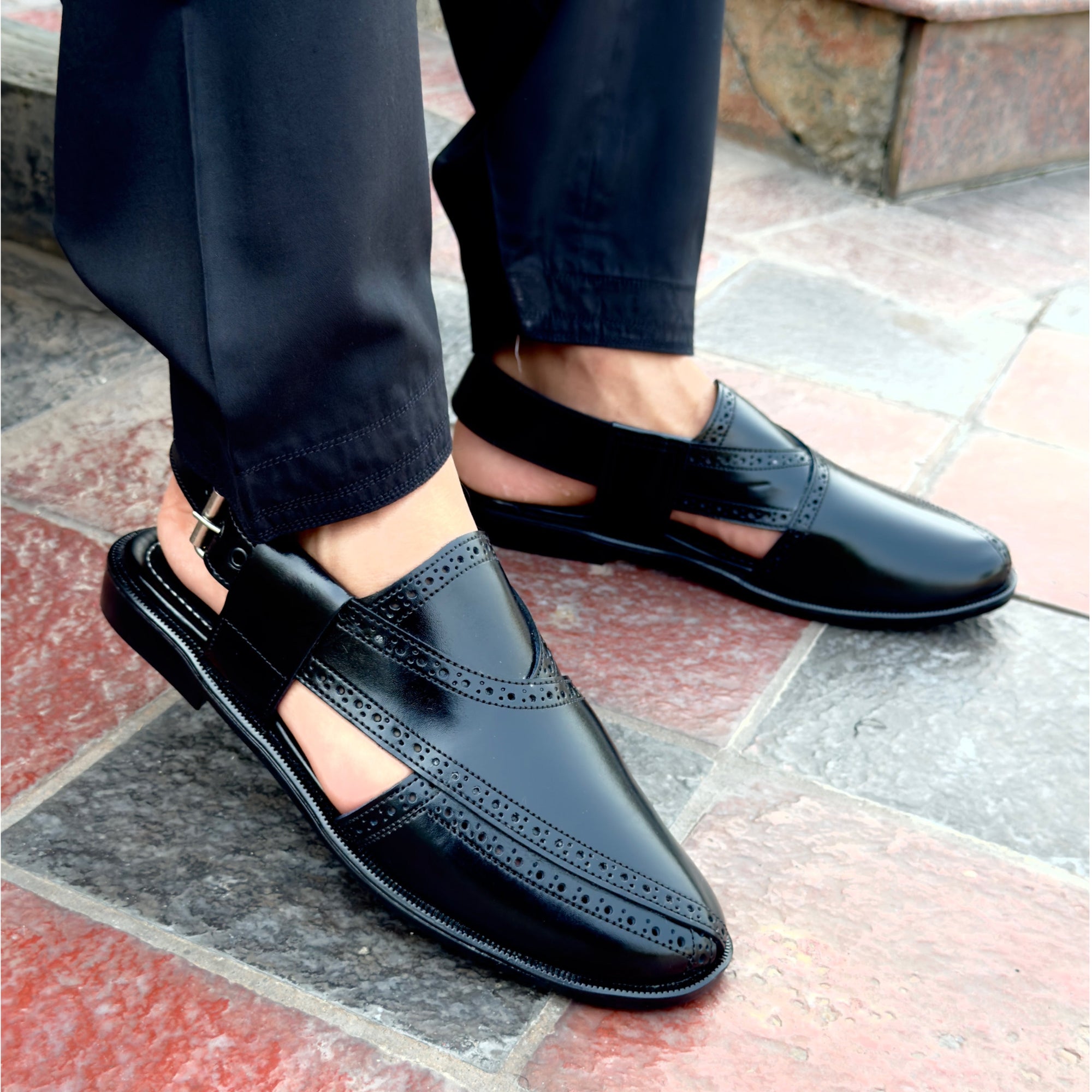 Handmade Black Leather Peshawari Sandal: Men's Leather Chappal