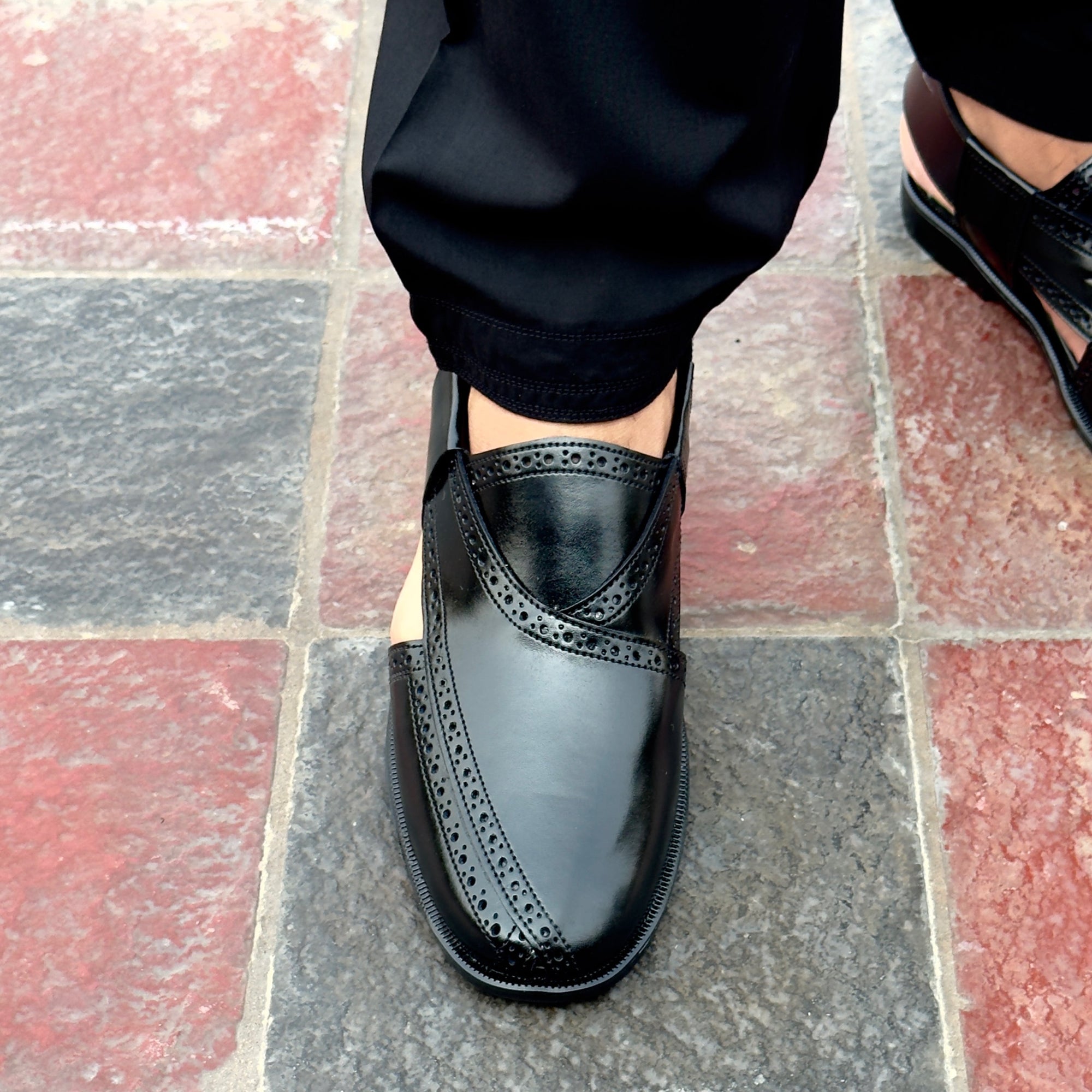 Handmade Black Leather Peshawari Sandal: Men's Leather Chappal