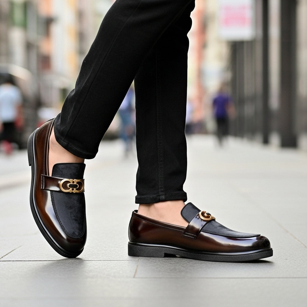 Shaded Brown Handmade Loafer With Suede Pattern | With Premium Gel Soul For Comfort